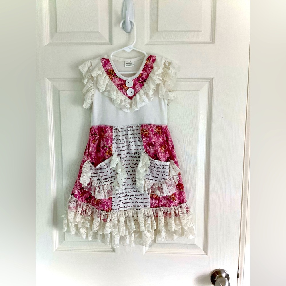 Cream Floral Dress with Rose Ivory Lace